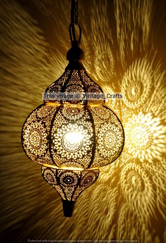 Moroccan gold hanging pendant - gold,